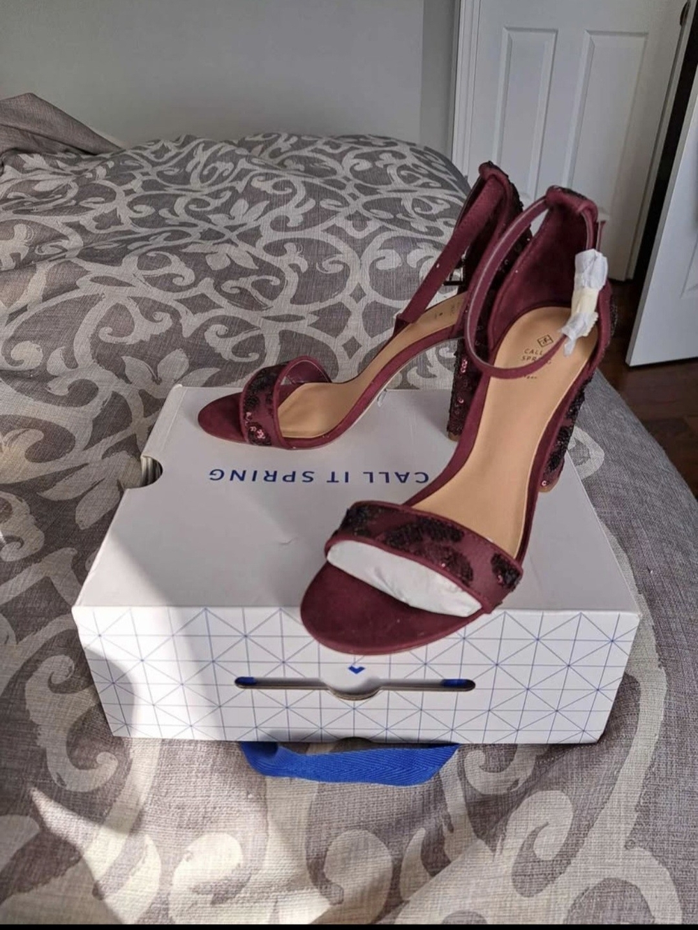 Burgundy Open-Toe Ankle Strap Heels Size 7